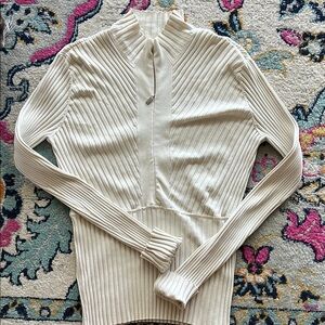 Cache Cream Ribbed Top